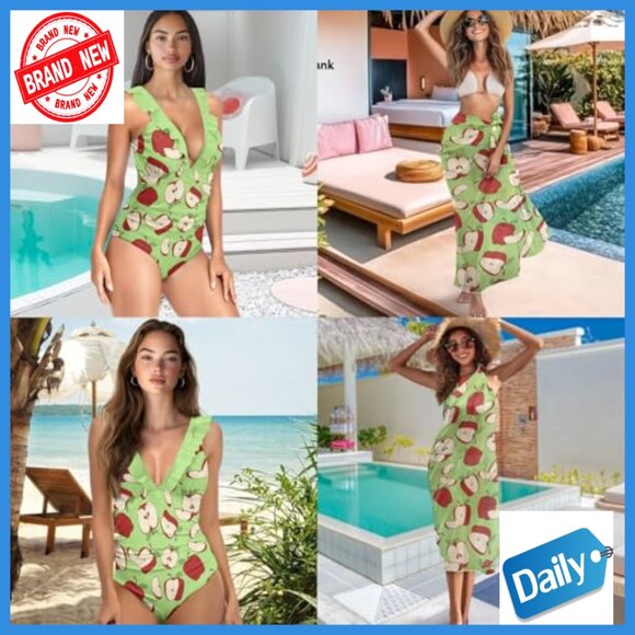 Plus Size Tummy Control One Piece Swimsuit with Chiffon Sarong Cover Up - Picture 5 of 7